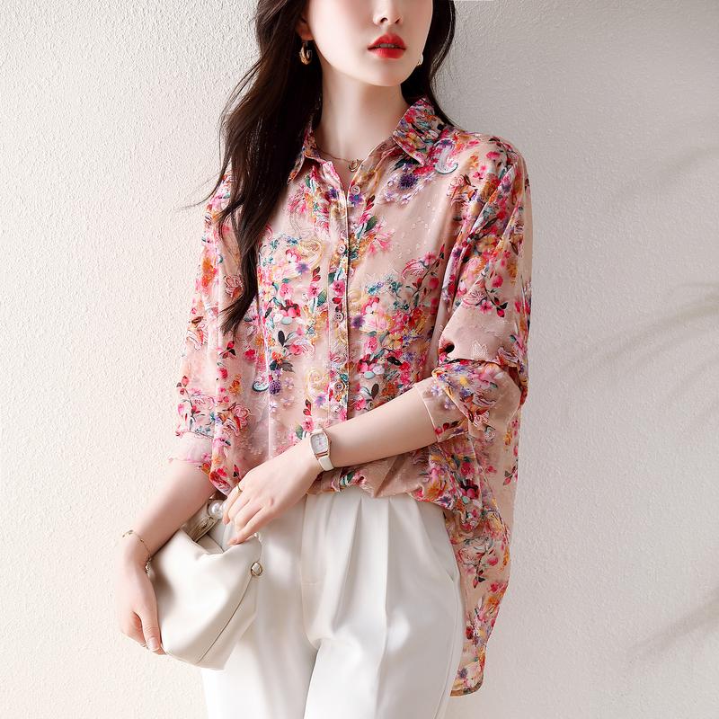 Plus Größe Neue Sommer Bluse Chiffon Fashion Shirt Frauen Lose Langarm Shirt Casual Print Tops Tees 3XL von Joom DACH
