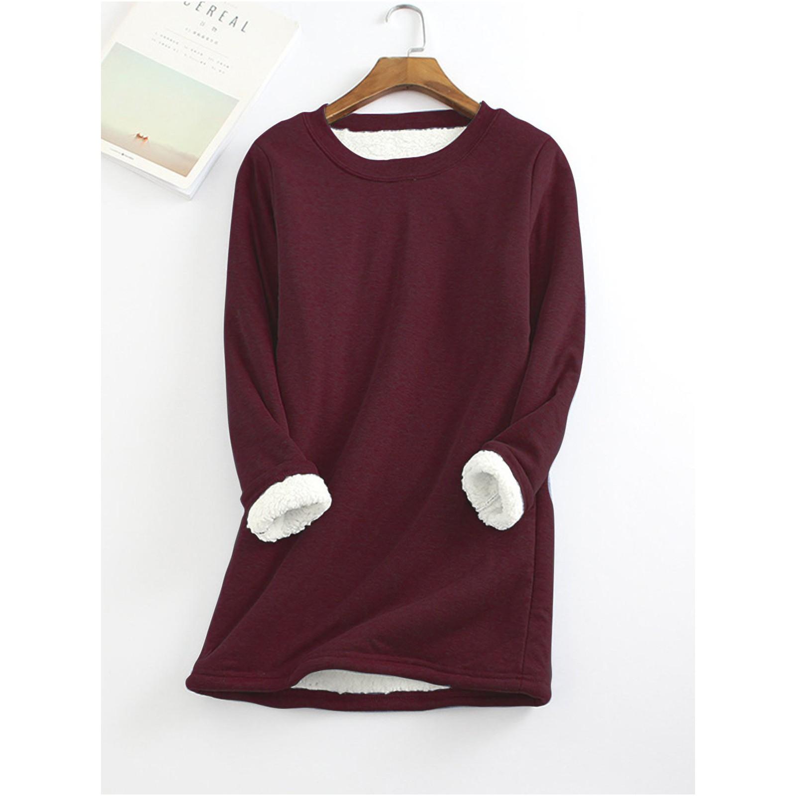 Plus Größe Verdickte Samt Warme Tops Frauen Winter Casual Bodenbildung Fleece T Shirt Einfarbig Oansatz Sweatershirts 3XL weinrot Plus Größe Verdickte Samt Warme Tops Frauen Winter Casual Bodenbildung Fleece T Shirt Einfarbig Oansatz Sweatershirts 3XL weinrot von Joom DACH