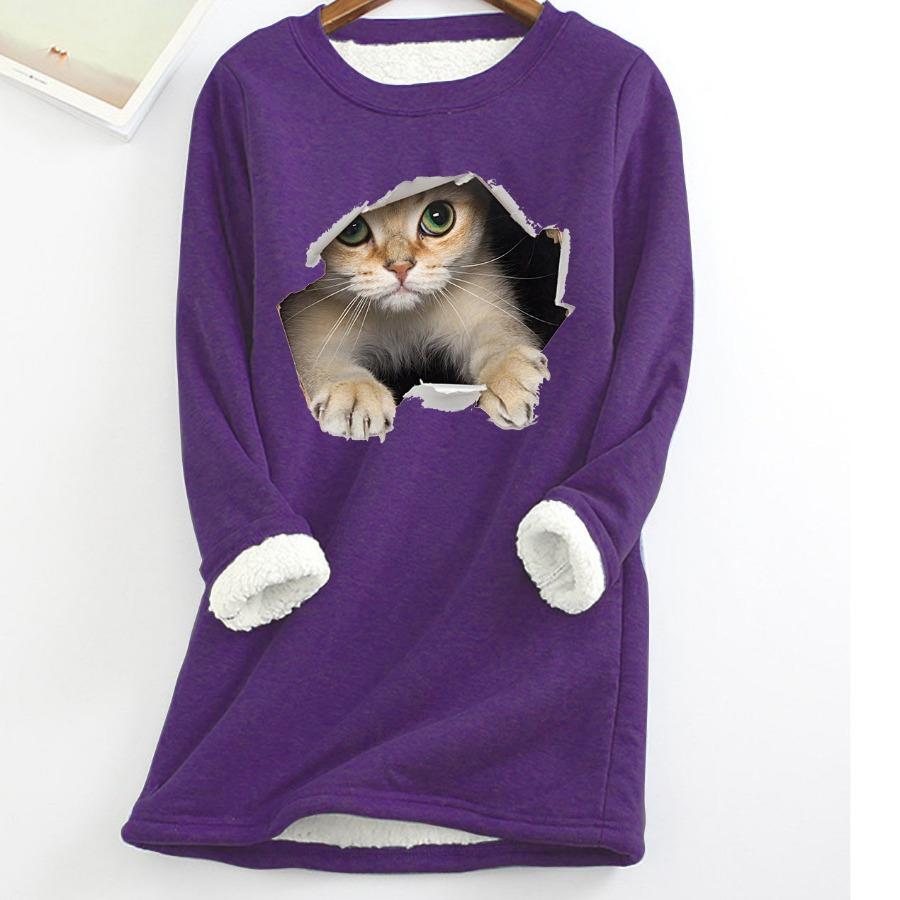 Plus Größe Verdickte Samt Warme Tops Frauen Winter Katze Drucken Casual Bodenbildung Fleece T Shirt Oansatz Sweatershirts M von Joom DACH