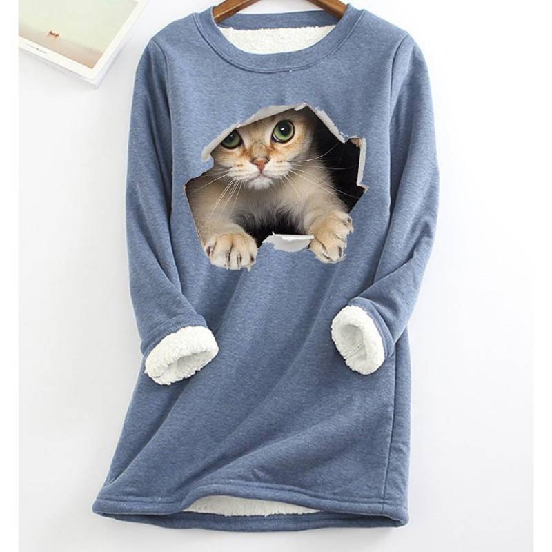 Plus Größe Verdickte Samt Warme Tops Frauen Winter Katze Drucken Casual Bodenbildung Fleece T Shirt Oansatz Sweatershirts XL von Joom DACH