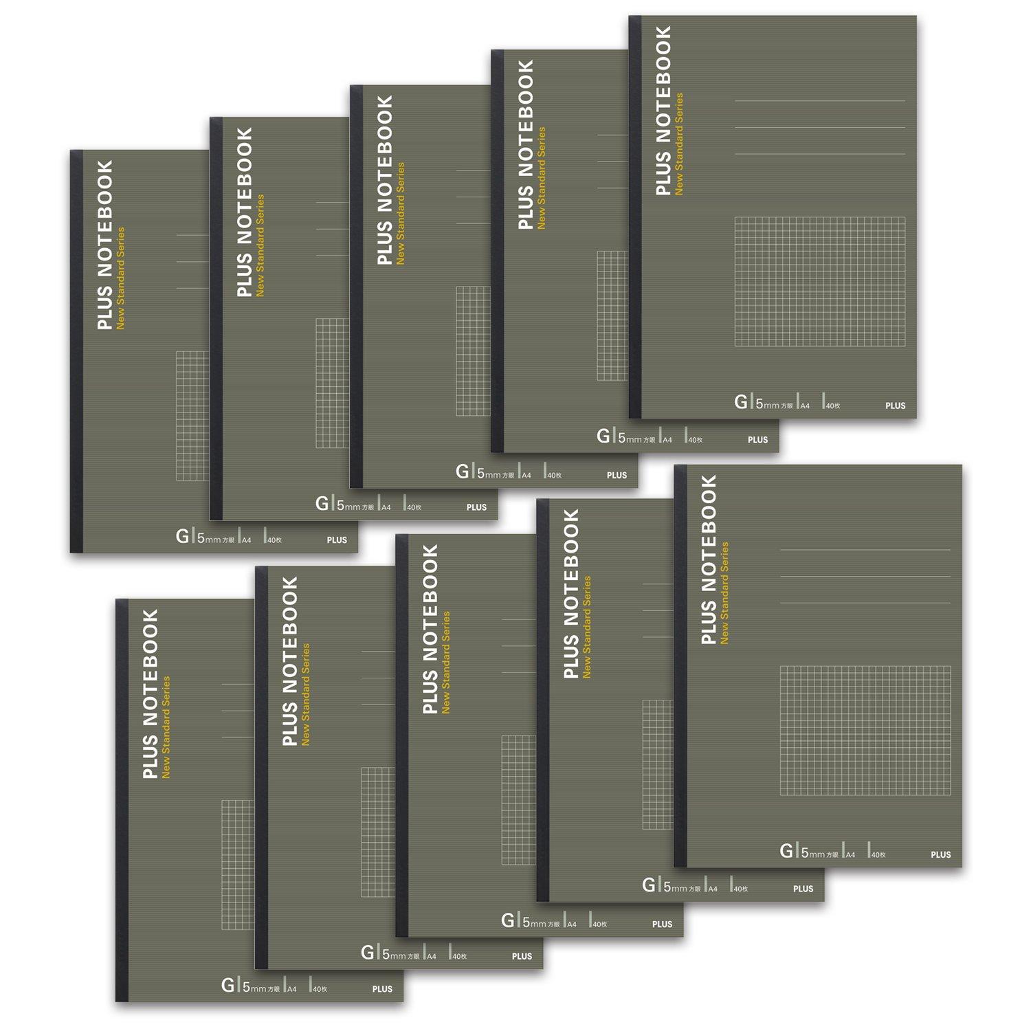 Plus Notizbuch A4 5mm Raster 40 Blatt Packung Klebebindung G-liniert 10er Heft 76-715×10 graue von Joom DACH