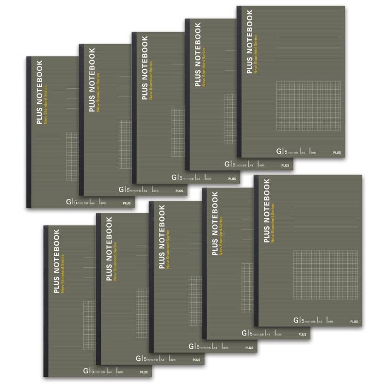Plus Notizbuch A4 5mm Raster 40 Blatt Packung Klebebindung G-liniert 10er Heft 76-715×10 graue von Joom DACH