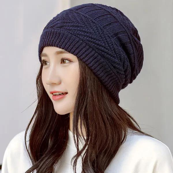 Plus Samt Pile Mütze Warme Mütze Damen Winter Strickmütze Kalte Wollmütze Damen Baumwollmütze Winddichte Mütze navy blau von Joom DACH