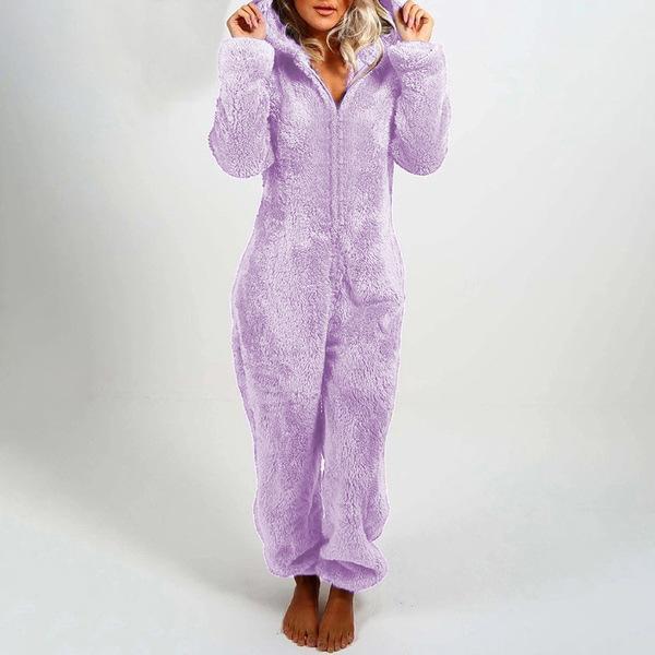 Plus Size 5XL Damen-Overall aus samtdicker Wolle für zu Hause mit Kapuze 4XL violett von Joom DACH