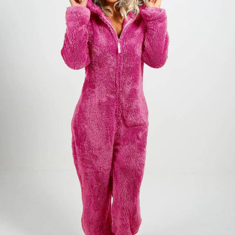 Plus Size 5XL Damen-Overall aus samtdicker Wolle für zu Hause mit Kapuze 5XL rose rot von Joom DACH