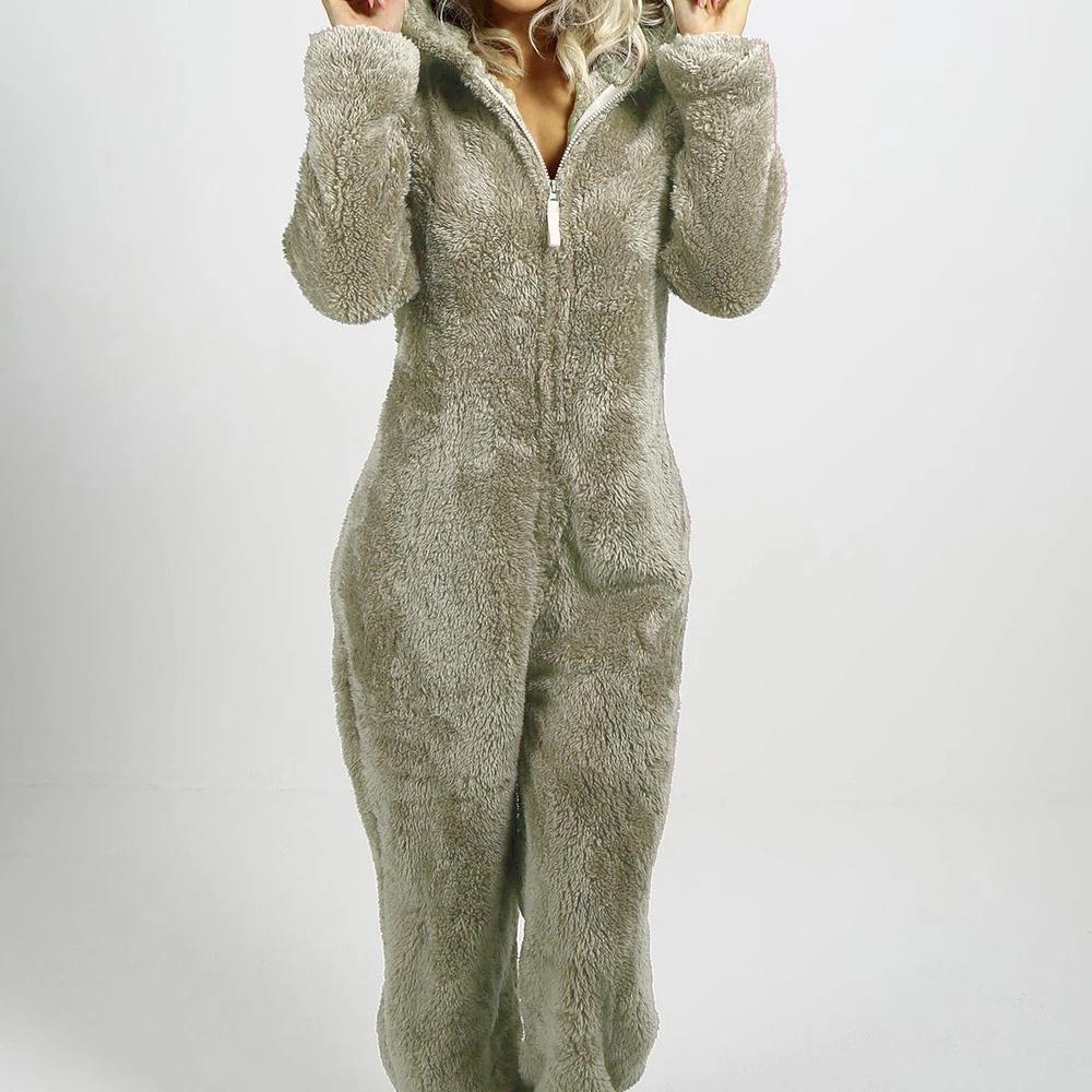 Plus Size 5XL Damen-Overall aus samtdicker Wolle für zu Hause mit Kapuze L hellbraun von Joom DACH