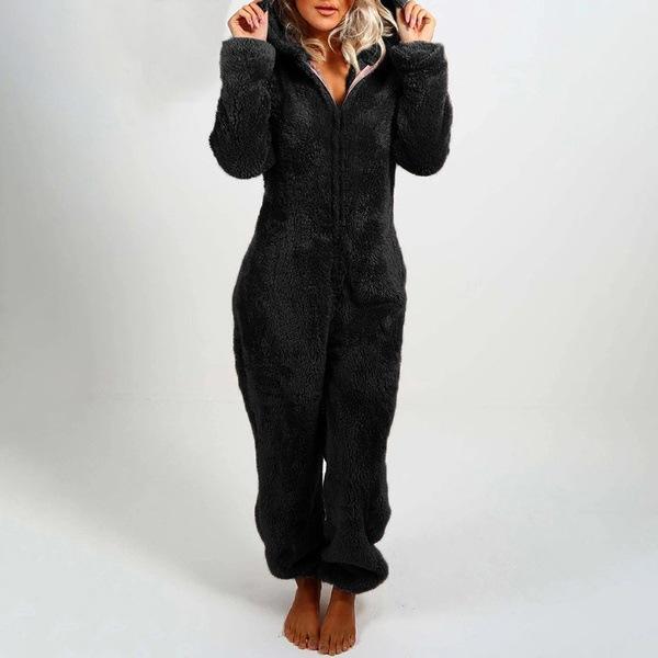 Plus Size 5XL Damen-Overall aus samtdicker Wolle für zu Hause mit Kapuze XL schwarz von Joom DACH