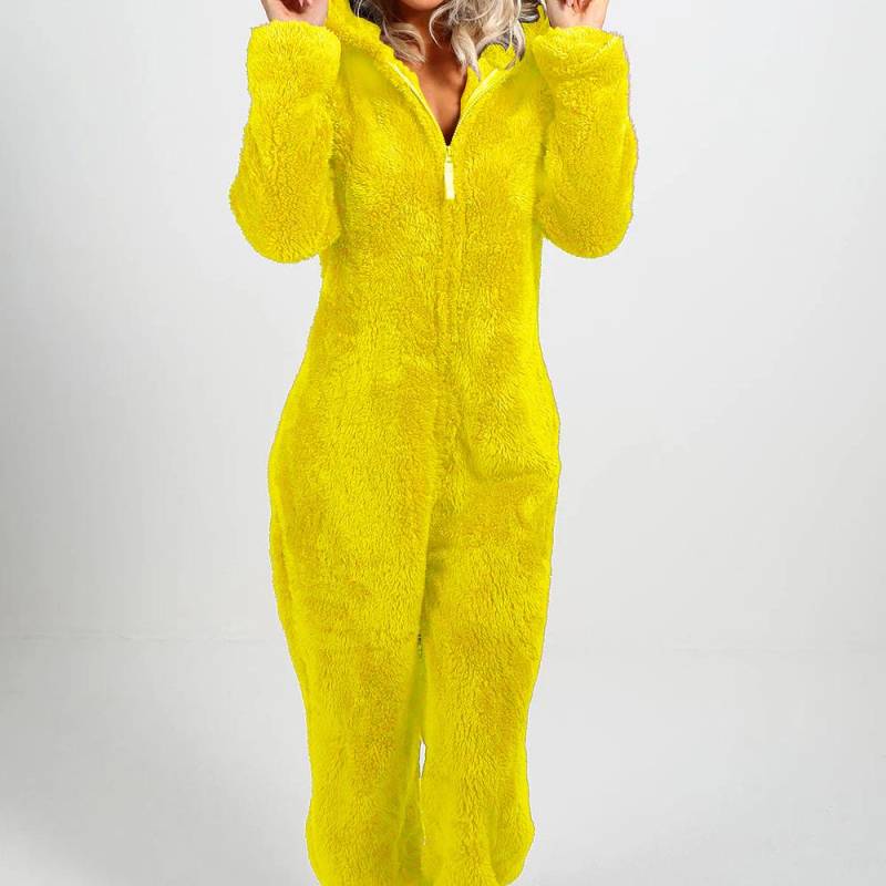 Plus Size 5XL Damen-Overall aus samtdicker Wolle für zu Hause mit Kapuze XL gelb von Joom DACH