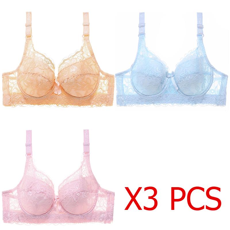 Plus Size 80B-105D Damen-Stickerei-BH Anti-Sag-BH mit gerafftem Bügel, atmender, verstellbarer BH, Push-up-BHs 40/90 von Joom DACH