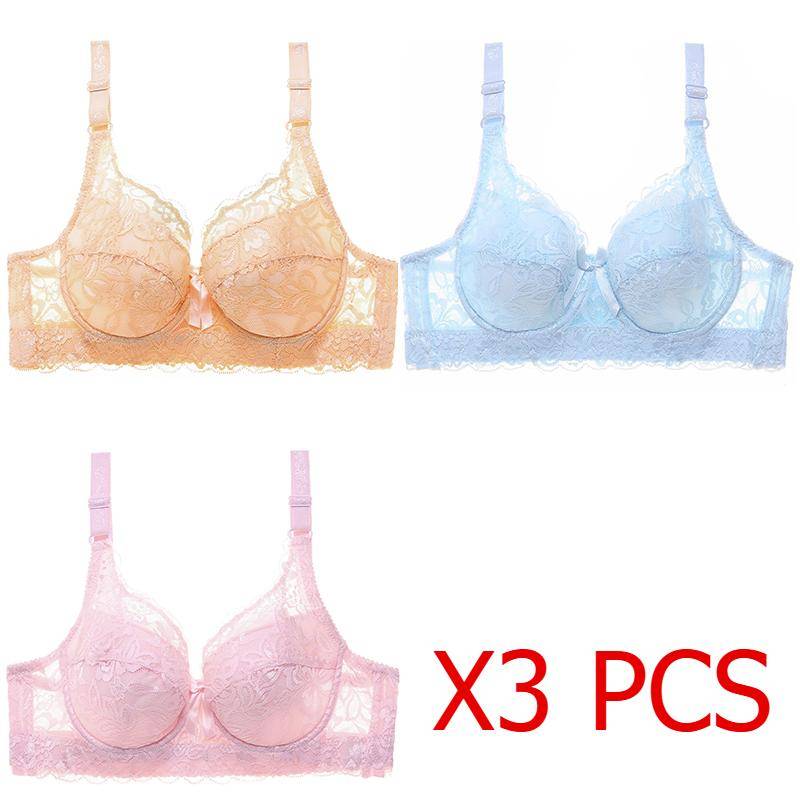 Plus Size 80B-105D Damen-Stickerei-BH Anti-Sag-BH mit gerafftem Bügel, atmender, verstellbarer BH, Push-up-BHs 40/90 von Joom DACH