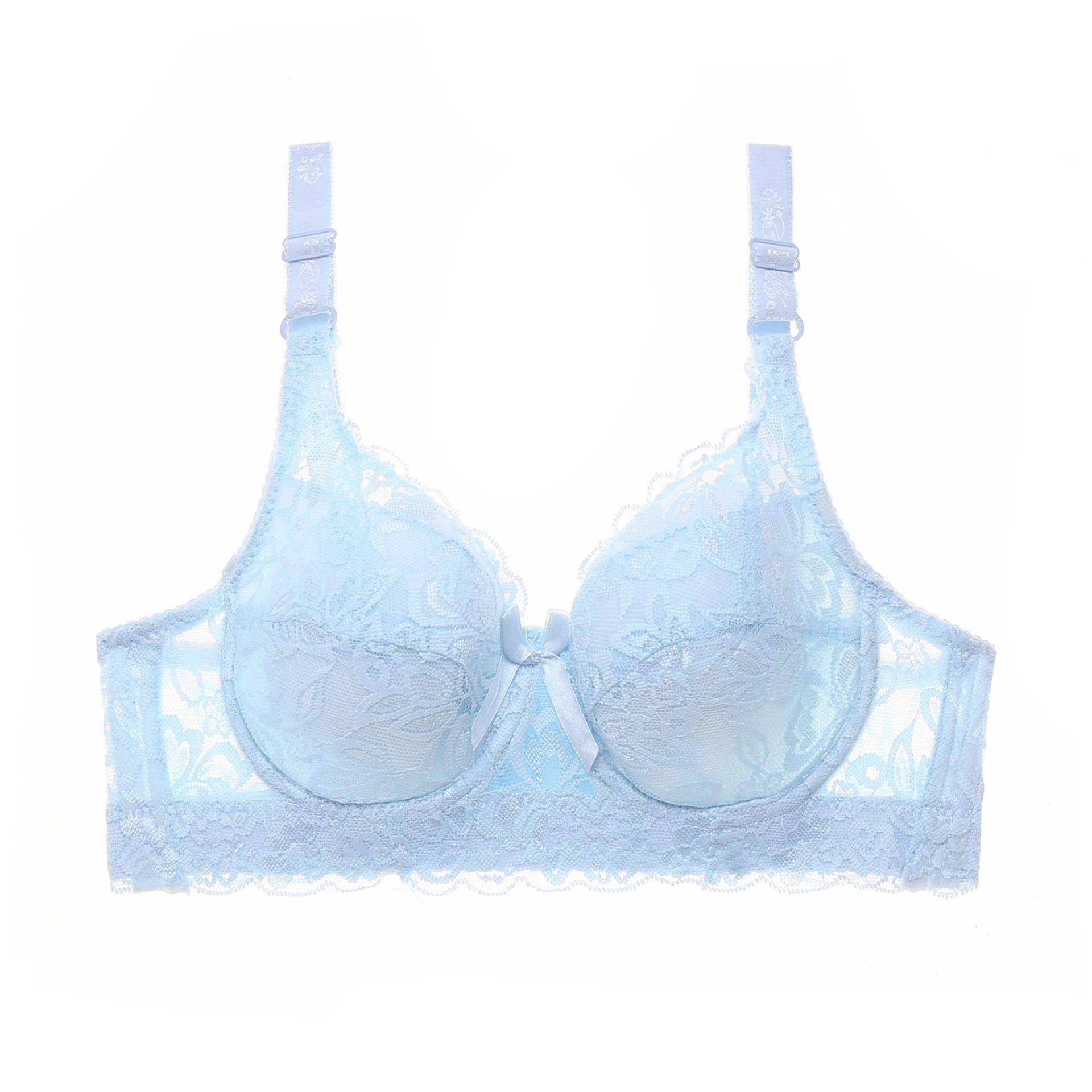 Plus Size 80B-105D Damen-Stickerei-BH Anti-Sag-BH mit gerafftem Bügel, atmender, verstellbarer BH, Push-up-BHs 42/95 himmelblaue von Joom DACH