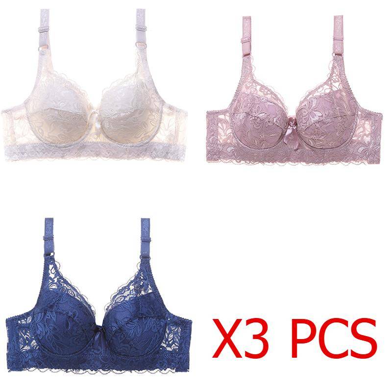 Plus Size 80B-105D Damen-Stickerei-BH Anti-Sag-BH mit gerafftem Bügel, atmender, verstellbarer BH, Push-up-BHs 42/95 von Joom DACH