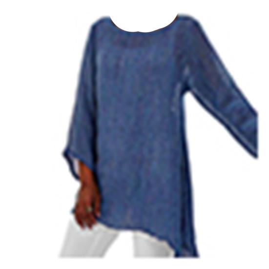 Plus Size Damen Einfarbiges Leinen O-Ausschnitt Langarm Unregelmäßiges Tunika-Oberteil T-Shirt XXXXXL blau von Joom DACH
