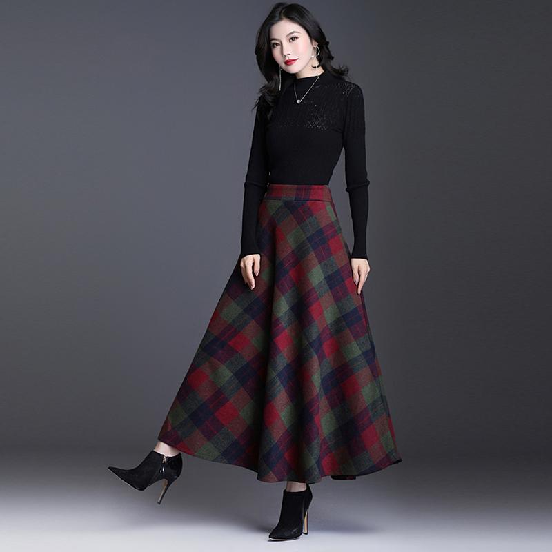 Plus Size Damen Karierter Rock Dicker Warmer Eleganter Langer Rock mit hoher Taille Winter Lässiger Wolllanger Karierter Rock Weiblicher Rock L grün von Joom DACH