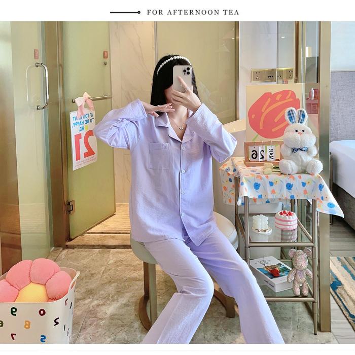 Plus Size Damen Langarmhose Pyjama Nachtwäsche Solid White Pyjama Mujer Schlafzimmer Home Kleidung Weiblicher Pyjama 5XL violett von Joom DACH