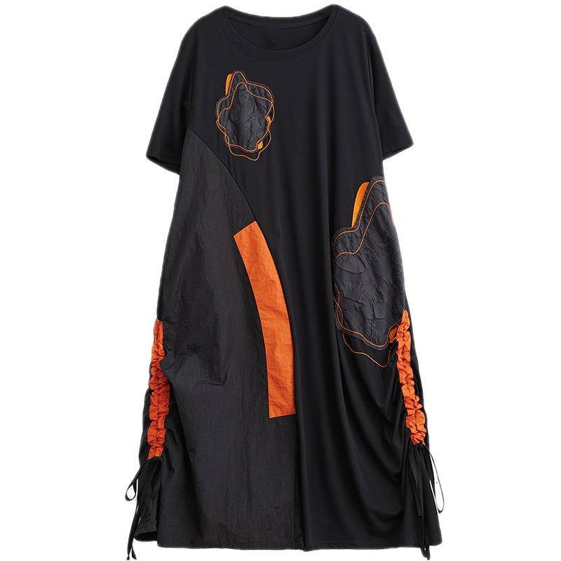 Plus Size Damen Langes Kleid Neuer Sommerstil Patchwork Kurzarm Lose Neue Schwarze Kleider one size schwarz von Joom DACH
