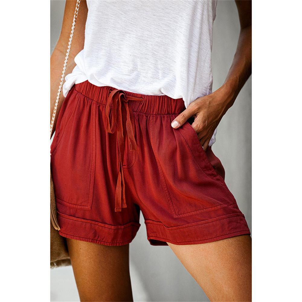 Plus Size Damen-Shorts mit Kordelzug, lässig, elastische Taille, Taschen, lockere Shorts XXXXXL weinrot von Joom DACH
