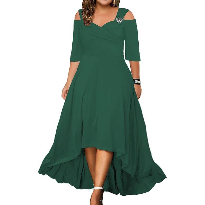 Plus Size Damen Sommer V-Ausschnitt Schulterfrei Midikleid Damen Elegantes Partykleid Swing Kleider Abendkleid XXXXL grün von Joom DACH