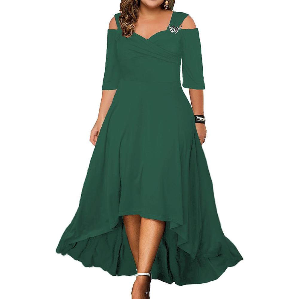Plus Size Damen Sommer V-Ausschnitt Schulterfrei Midikleid Damen Elegantes Partykleid Swing Kleider Abendkleid XXXXXL grün von Joom DACH