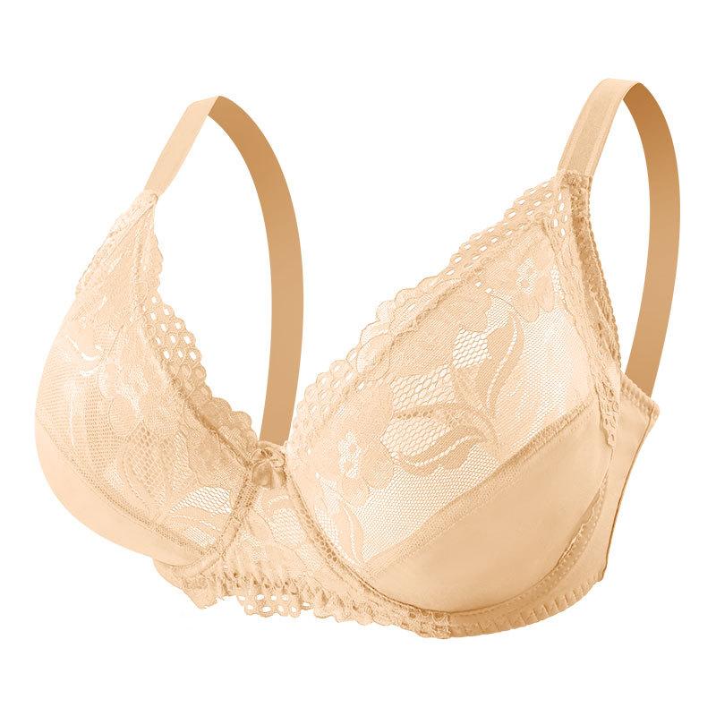 Plus Size Damen Ultradünner BH Bügel Push-Ups Spitzen-BHs Größere Brüste Einfarbig 3/4 Big Cup Ungefütterte Baumwoll-BHs 38/85F beige von Joom DACH