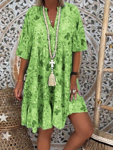 Plus Size Damenmode, locker, lässig, V-Ausschnitt, langärmelig, Blumendruck, Sommerkleid 5XL grün von Joom DACH