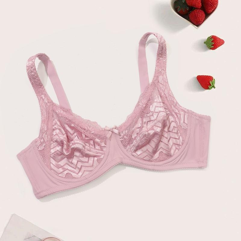 Plus Size Elegante BHs Damen Plus Chevron-Muster Schleife Dekor Ultradünner Bügel-Spitzen-BH 105C rosa von Joom DACH