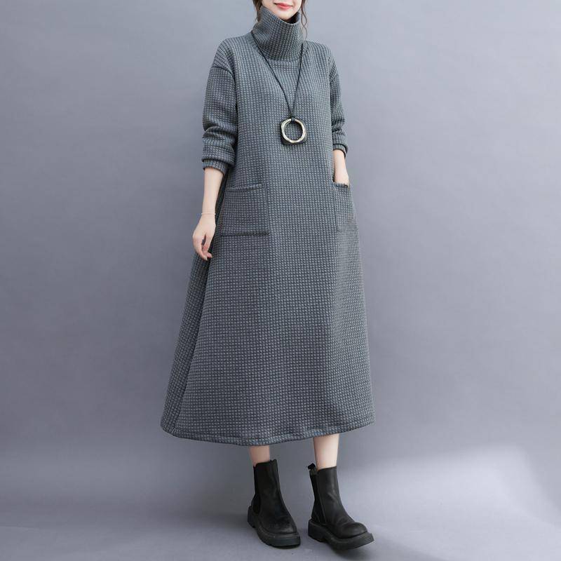 Plus Size Herbst Baumwolle Hoodies & Sweatshirts Gestreift Rollkragen Lange Casual Frauen Grundlegende Langarm Grau Kleid L grau von Joom DACH