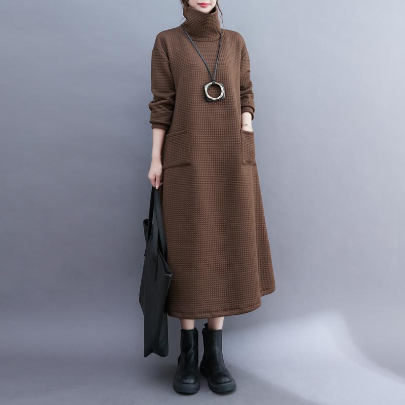 Plus Size Herbst Baumwolle Hoodies & Sweatshirts Gestreift Rollkragen Lange Casual Frauen Grundlegende Langarm Grau Kleid L braun von Joom DACH