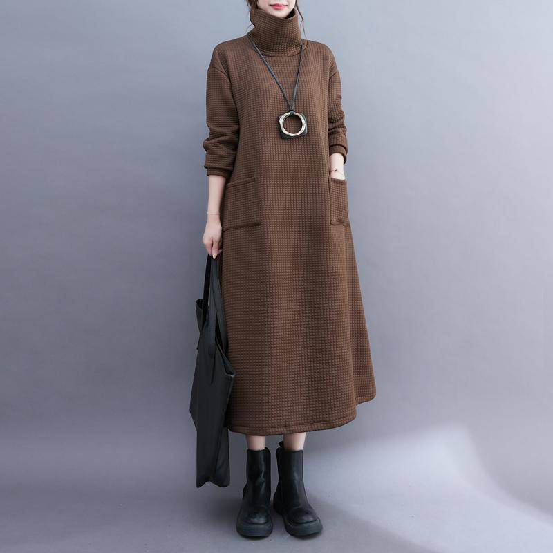 Plus Size Herbst Baumwolle Hoodies & Sweatshirts Gestreift Rollkragen Lange Casual Frauen Grundlegende Langarm Grau Kleid L braun von Joom DACH