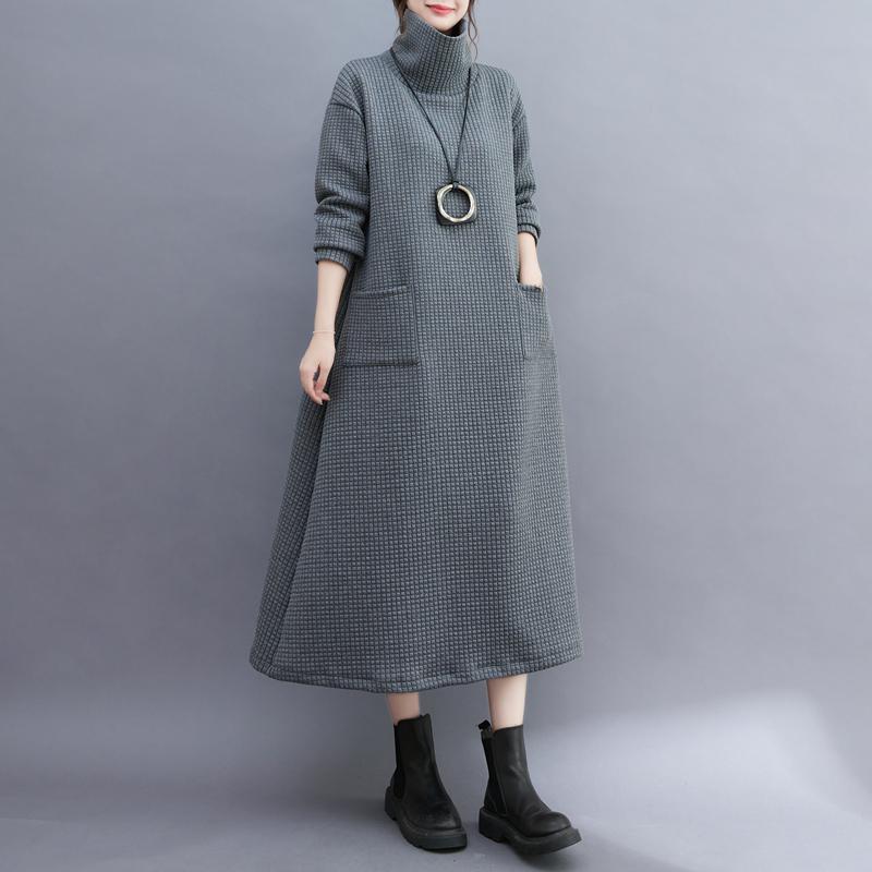 Plus Size Herbst Baumwolle Hoodies & Sweatshirts Gestreift Rollkragen Lange Casual Frauen Grundlegende Langarm Grau Kleid XL grau von Joom DACH