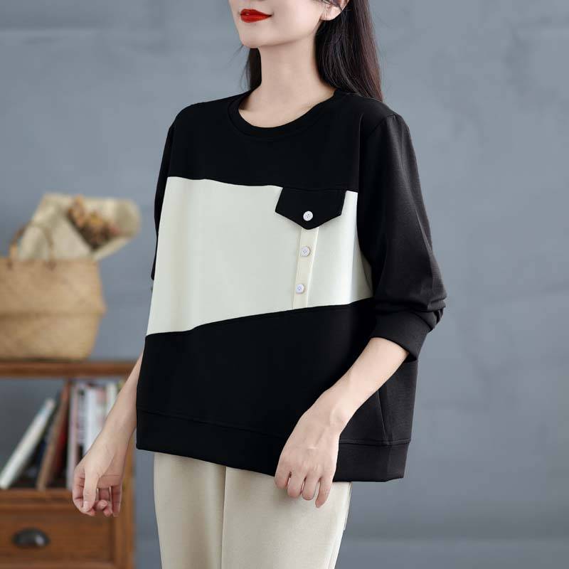 Plus Size Herbst Baumwolle T-Shirt Damen Basic Pullover Neue Langarm Lose Mode Oversize Tops Tees 3XL schwarz von Joom DACH