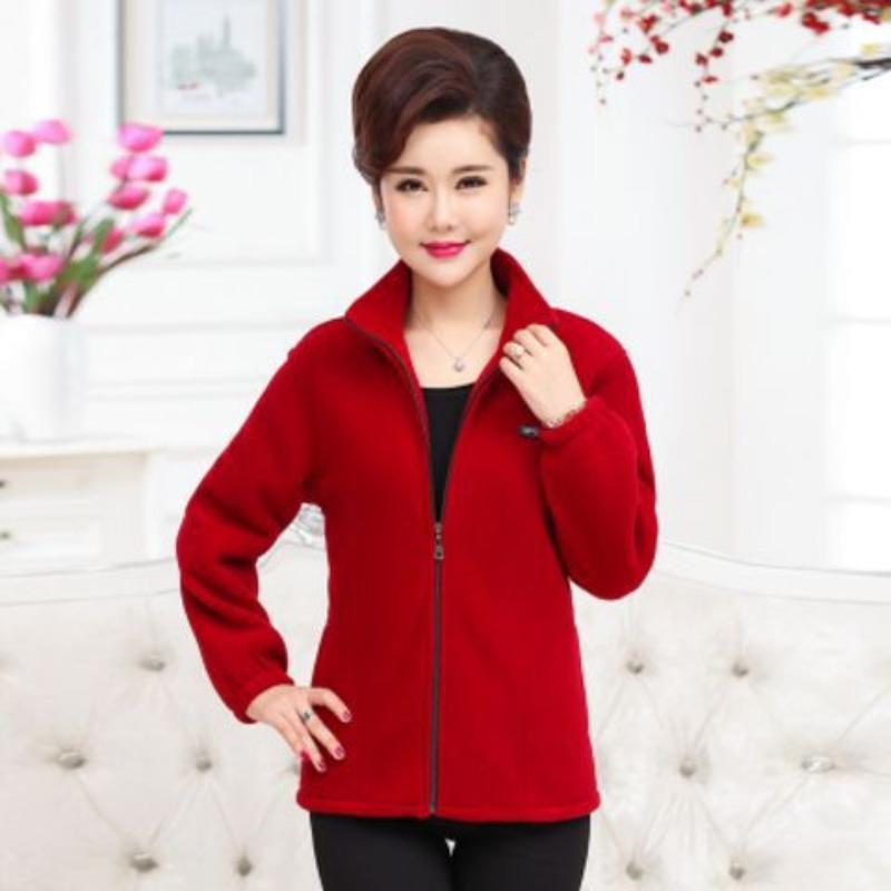 Plus Size Herbst Mittleren Alters Frauen Fleecejacken 5XL Casual Stehkragen Warme Jacke Reißverschluss Oberbekleidung Mutter Wintermantel 5XL rot von Joom DACH