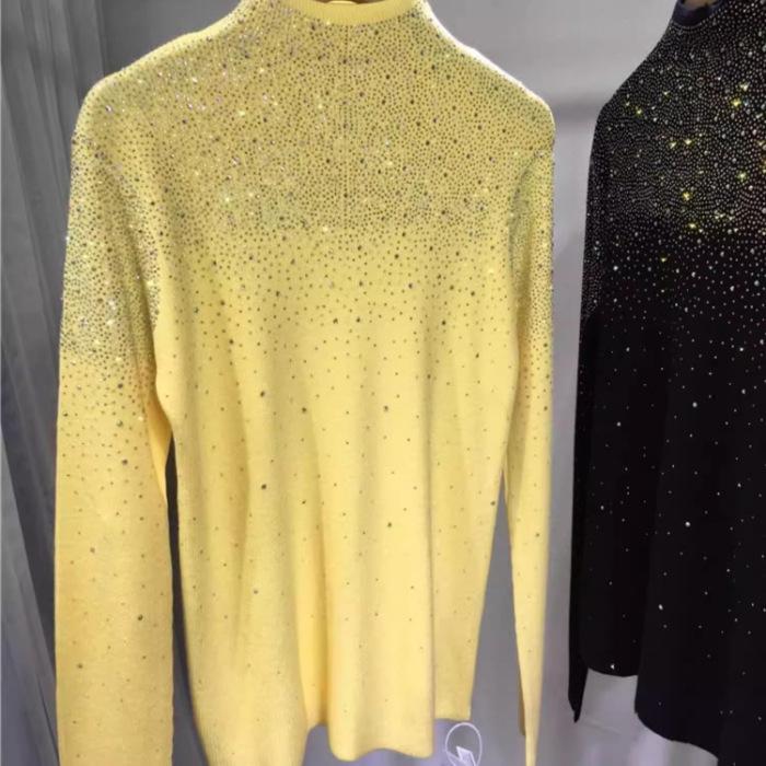 Plus Size Herbst und Winter Hot Drilling Pullover Frauen Enges High Neck Knit Verdicktes Unterhemd 4XL gelb von Joom DACH