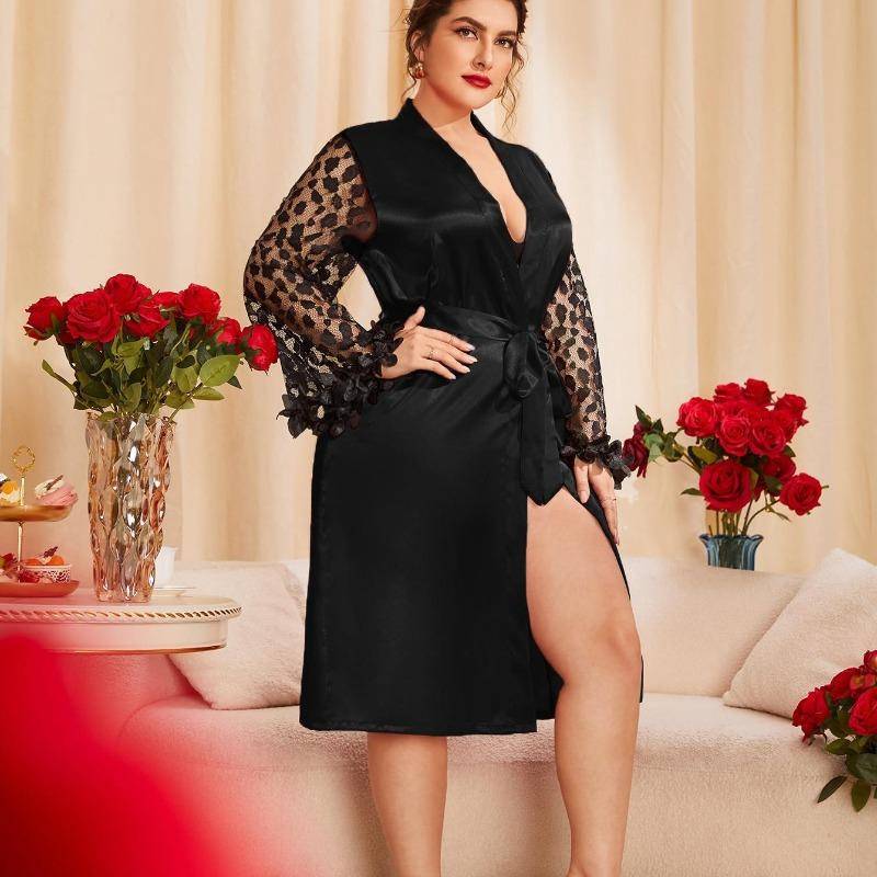 Plus Size Loose Bademantel Home Service Dünner weißer Spitzenpyjama Damen Simulation Seide Home Cardigan 5XL von Joom DACH