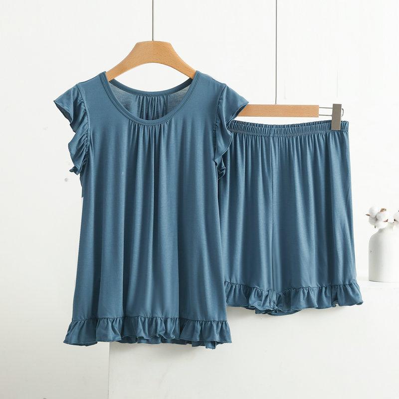 Plus Size Modal Pyjamas Damen Ärmellose Shorts Anzug Sommer Nachtwäsche Pyjamas Femme Nachtwäsche Pijamas Set XL blau von Joom DACH