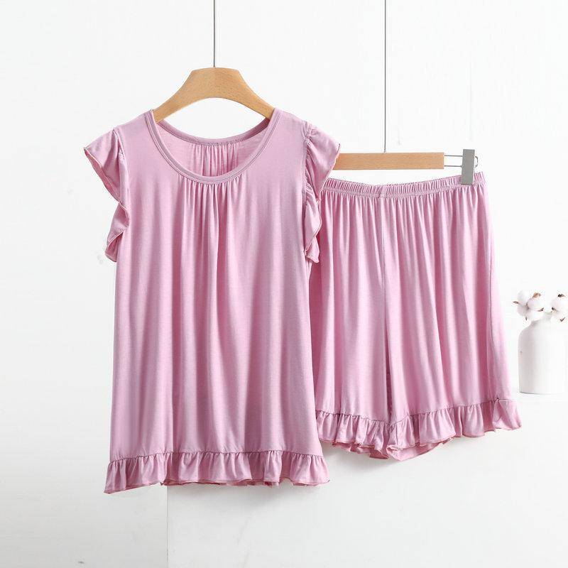 Plus Size Modal Pyjamas Damen Ärmellose Shorts Anzug Sommer Nachtwäsche Pyjamas Femme Nachtwäsche Pijamas Set XXXL rosa von Joom DACH