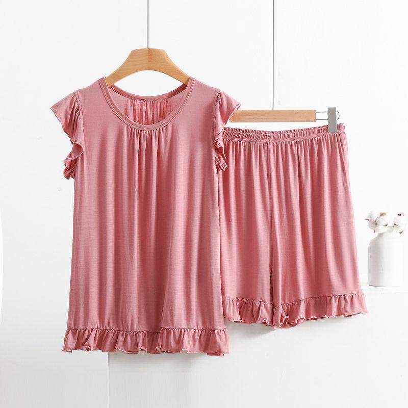 Plus Size Modal Pyjamas Damen Ärmellose Shorts Anzug Sommer Nachtwäsche Pyjamas Femme Nachtwäsche Pijamas Set XXXL dunkel rosa von Joom DACH