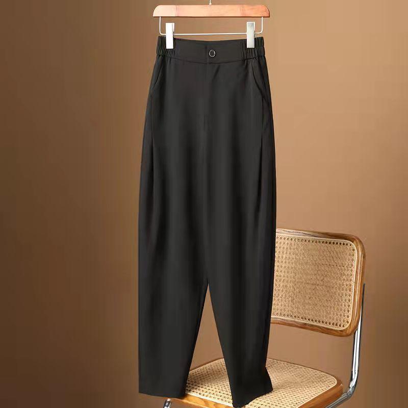 Plus Size Mode Lässige Anzughose Damen Sommer Dünner Stil Hohe Taille Harlan Rettich Rauchpfeife Hose 7XL schwarz von Joom DACH