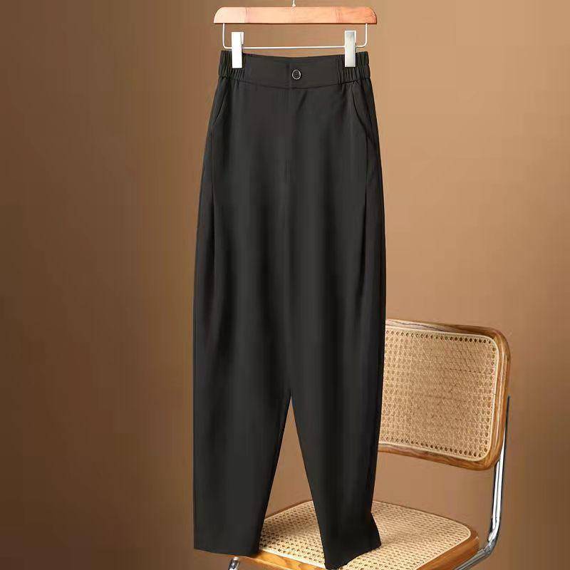 Plus Size Mode Lässige Anzughose Damen Sommer Dünner Stil Hohe Taille Harlan Rettich Rauchpfeife Hose 7XL schwarz von Joom DACH