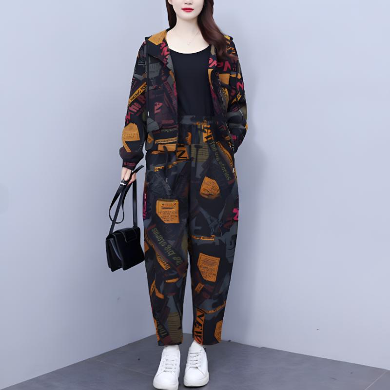 Plus Size Retro Anzug Damen Frühling und Herbst Loose Casual Fashion Temperament Kapuzenjacke Zweiteiliger Anzug XL von Joom DACH