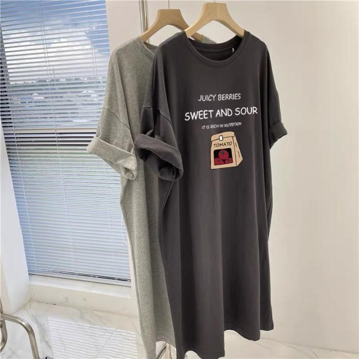 Plus Size Retro Chic Kurzarm T-Shirt Kleid Damen Lockeres mittellanges offenes Kleid 4XL dunkelgraue von Joom DACH