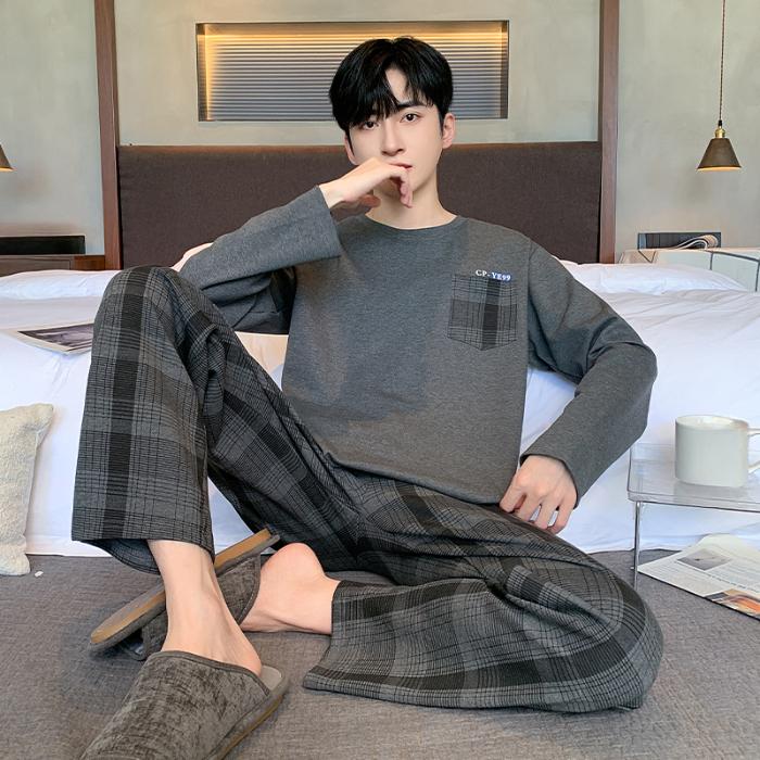 Plus größe 5XL 6XL streifen Freizeit herren Pyjamas Set frühling herbst baumwolle Jungen Nachtwäsche Langarm Nachtwäsche Pijama Hause Tragen kleidung 120kg tragen kann 5XL von Joom DACH