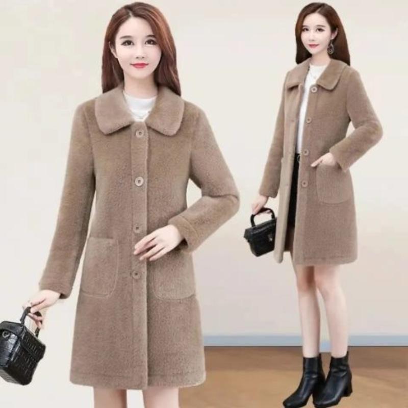 Plus größe Frauen Stilvolle Mittel-länge Wolle Mischung Mittleren alters und Ältere Jacke 2024 Winter Neue Ankunft Koreanische Version Mutter kleidung Mantel XL licht kaffee von Joom DACH