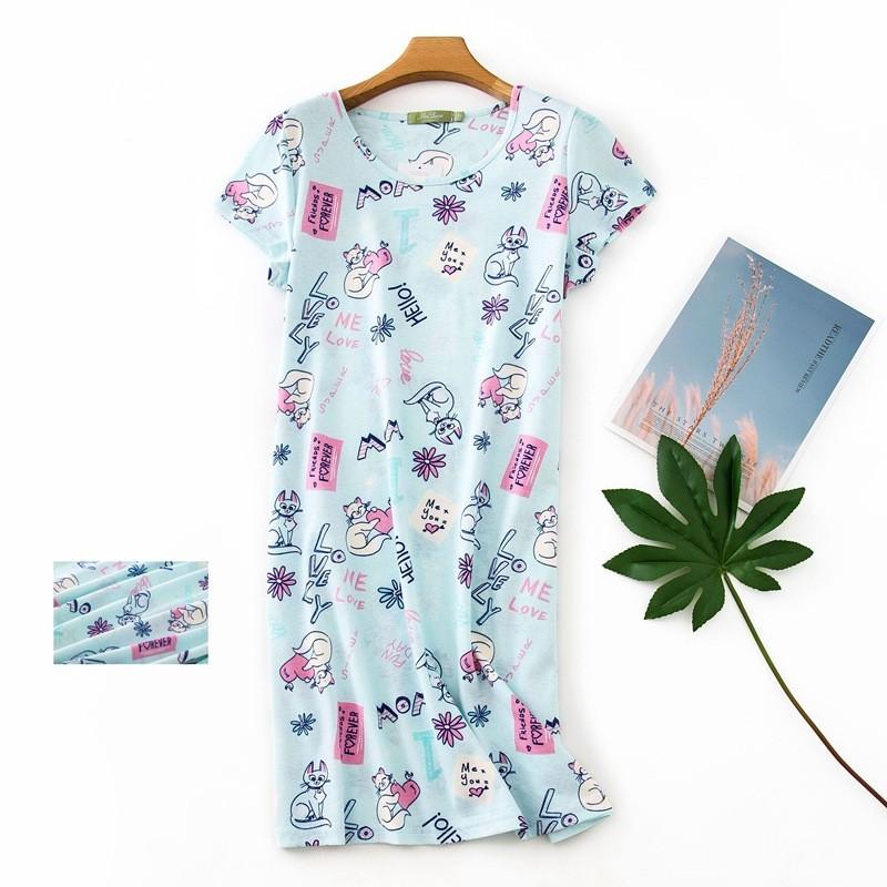 Plus größe Sommer Frauen Nachthemd kurzarm Nette cartoon nachtwäsche süße O Neck Nachthemden Pyjamas dame Baumwolle schlafkleid L von Joom DACH