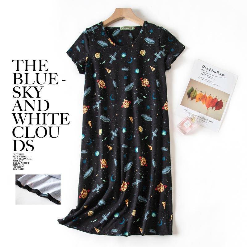 Plus größe Sommer Frauen Nachthemd kurzarm Nette cartoon nachtwäsche süße O Neck Nachthemden Pyjamas dame Baumwolle schlafkleid L von Joom DACH