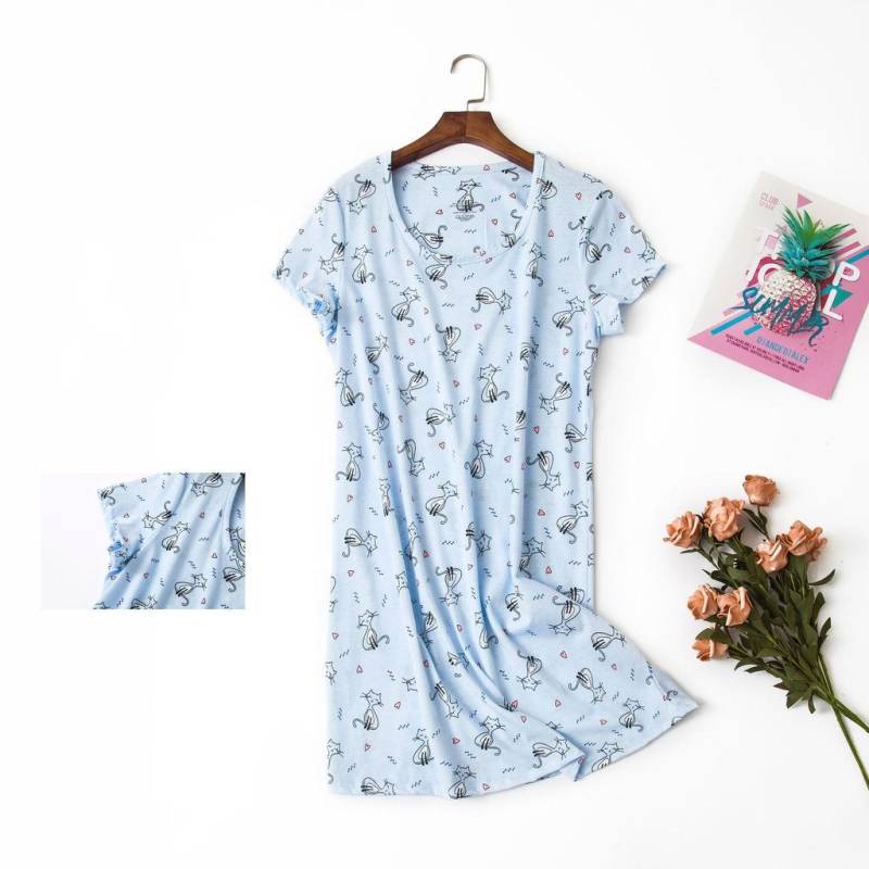 Plus größe Sommer Frauen Nachthemd kurzarm Nette cartoon nachtwäsche süße O Neck Nachthemden Pyjamas dame Baumwolle schlafkleid XL von Joom DACH