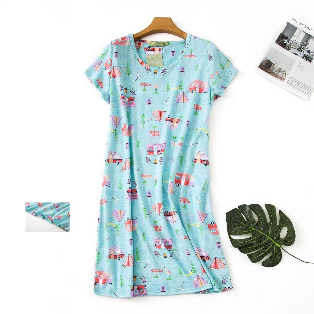 Plus größe Sommer Frauen Nachthemd kurzarm Nette cartoon nachtwäsche süße O Neck Nachthemden Pyjamas dame Baumwolle schlafkleid XL von Joom DACH