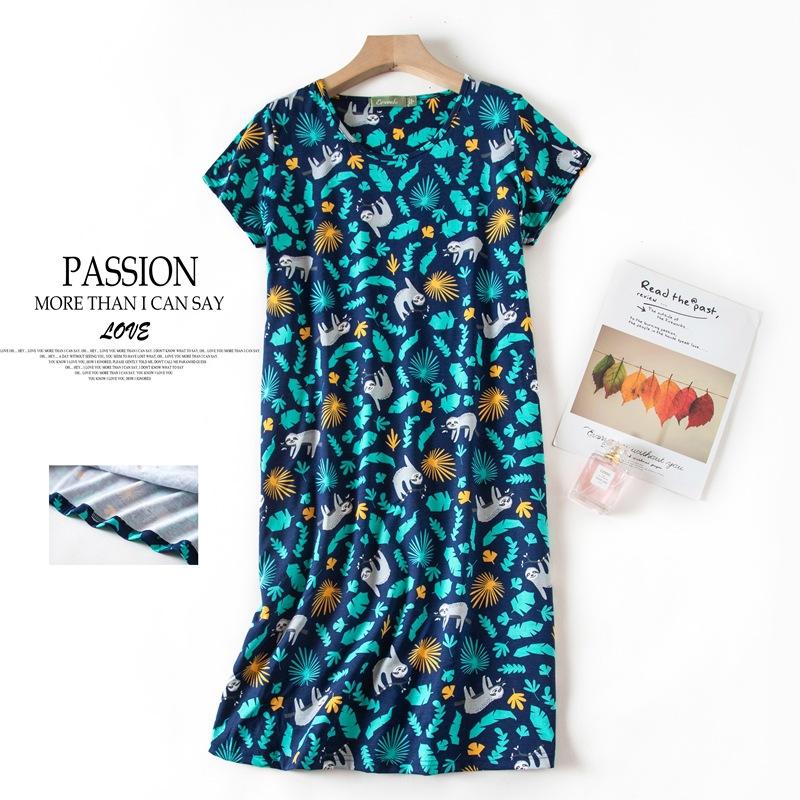 Plus größe Sommer Frauen Nachthemd kurzarm Nette cartoon nachtwäsche süße O Neck Nachthemden Pyjamas dame Baumwolle schlafkleid XL von Joom DACH