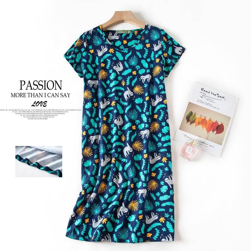 Plus größe Sommer Frauen Nachthemd kurzarm Nette cartoon nachtwäsche süße O Neck Nachthemden Pyjamas dame Baumwolle schlafkleid XL von Joom DACH