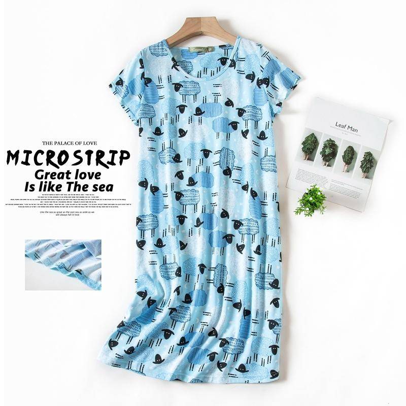 Plus größe Sommer Frauen Nachthemd kurzarm Nette cartoon nachtwäsche süße O Neck Nachthemden Pyjamas dame Baumwolle schlafkleid XL von Joom DACH